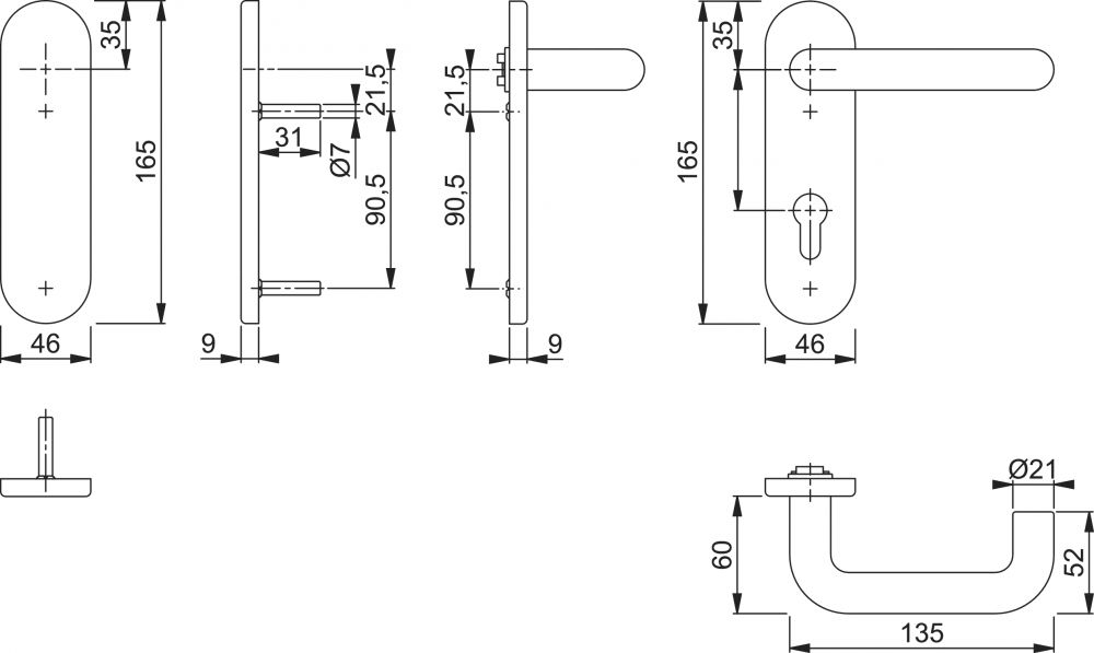 Hoppe Paris Kunststoff-Feuerschutz-Kurzschild-Türgriff-Garnitur  FS-K138/353K, Profilzylinder, für Innentüren - tiefschwarz